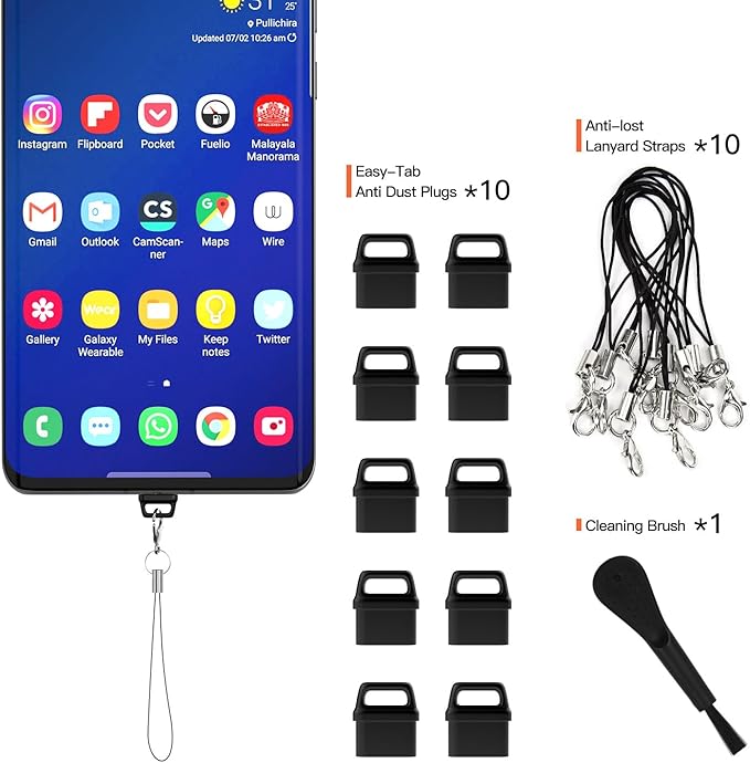 10X USB C Anti Dust Plug, USB Type C Dustproof Cover Protector Port Cover with Easy-Grip Tab Lanyard for iPhone 17/17 Pro/17 Pro Max/16 15 Pro Max, Samsung Galaxy S25 S24 S23 S22 S21,All USB C Devices