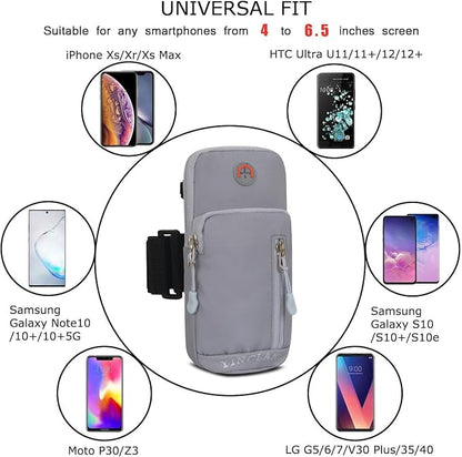 Sport Running Armband Cell Phone Holder Crossbody Purse Bag Belt Pouch Arm Bag for Samsung Galaxy A15 A25 A35 A55 A04e A03s A13 iPhone 15 14 13 Pro Max Moto G Stylus 5G 2024 Google Pixel 8a 9 (Gray)