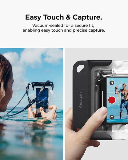 Spigen Universal Waterproof Phone Pouch with Vacuum Seal Technology & Built-in Pump, IP68 Certified Dry Bag Case for iPhone, Galaxy, Pixel with Clear Touchscreen & Anti-Fog Design - Charcoal Gray