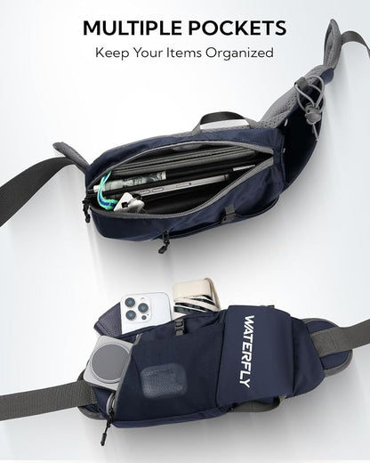 WATERFLY Fanny Pack Waist Bag: Hiking Water Bottle Holder with Strap Waist Pack for Women Men Hydration Hip Packs for Running Walking Traveling-Navy Blue