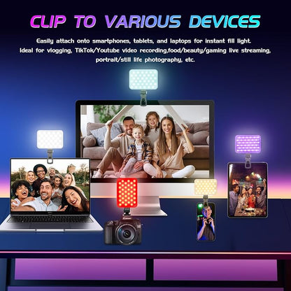 Selfie Light - BANSINE USB-Rechargeable RGB LED Phone Light - Portable Photo Light with 97+ CRI, 2500K-6500K Color Temperature for Video, Makeup, Live Streaming, and Photography