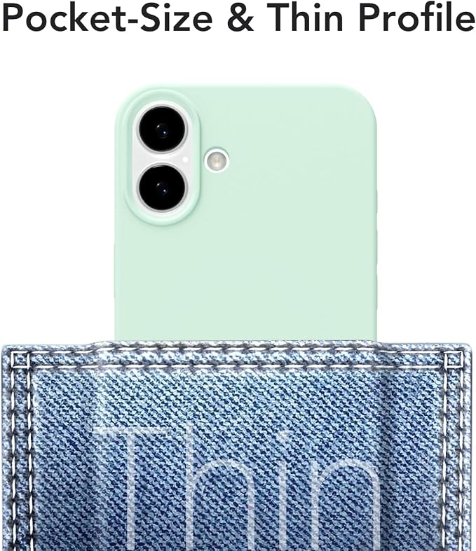 for iPhone 16 Plus Case Silicone Compatible with Magsafe Case, Ultra Slim Thin Magnetic Phone Cases Mag Safe, Cute Soft Rubber Gel TPU Matte Plain Wireless Charging Cover for Women, Mint Green