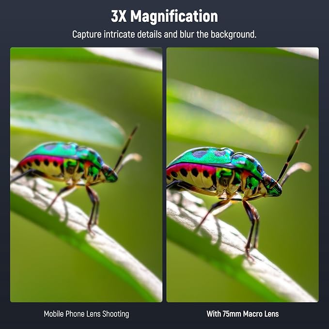 NEEWER 75mm Macro Phone Camera Lens with 17mm Threaded Lens Clip, 3X Magnification, 5 Elements in 5 Groups for Backplate, Phone Cage, Case Compatible with iPhone Samsung Android, LS-73