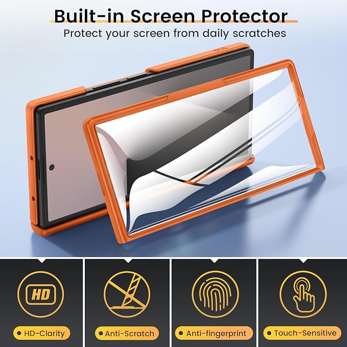 VEGO for Galaxy Z Fold 7 Phone Case with Screen Protector & Stand, Orange | Built-in Slide Lens Cover& Hinge Protection Heavy Duty Shockproof Drop Protection Rugged Hard Case for Samsung Z Fold 7