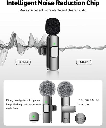 PoP voice USB C Mini Microphone for iPhone 16/15/14/Android, Wireless Lavalier Microphone with Noise Reduction, Lapel Lav Mic for Vlog YouTube TikTok Recording, 12H, 65ft
