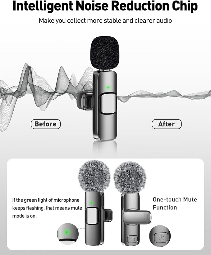 PoP voice 3 in 1 Wireless Mini Microphone for iPhone Android Camera iPad, Lavalier Microphone with Noise Reduction, Lapel Lav Mic with Noise Reduction for Video Recording Vlog YouTube TikTok