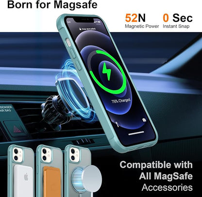 360° Magnetic Swivel Ring for iPhone 12 case, Built-in Metal Stand and Ring Holder, Magsafe Compatible, Military Grade Protection, Shock and Vibration Resistant-Lake Blue