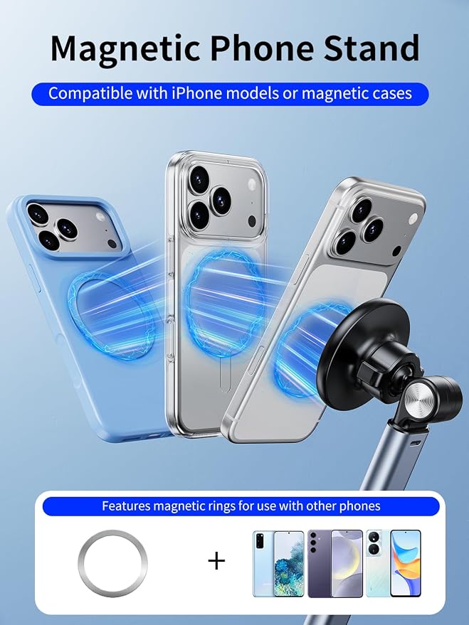 Magnetic Aluminum Overhead Phone Stand for Recording,Adjustable Phone Mount for Desk,iPhone Tripod for Overhead Shots,Sturdy Holder for Cooking,Crafting,Filming,Painting – Perfect for Creators