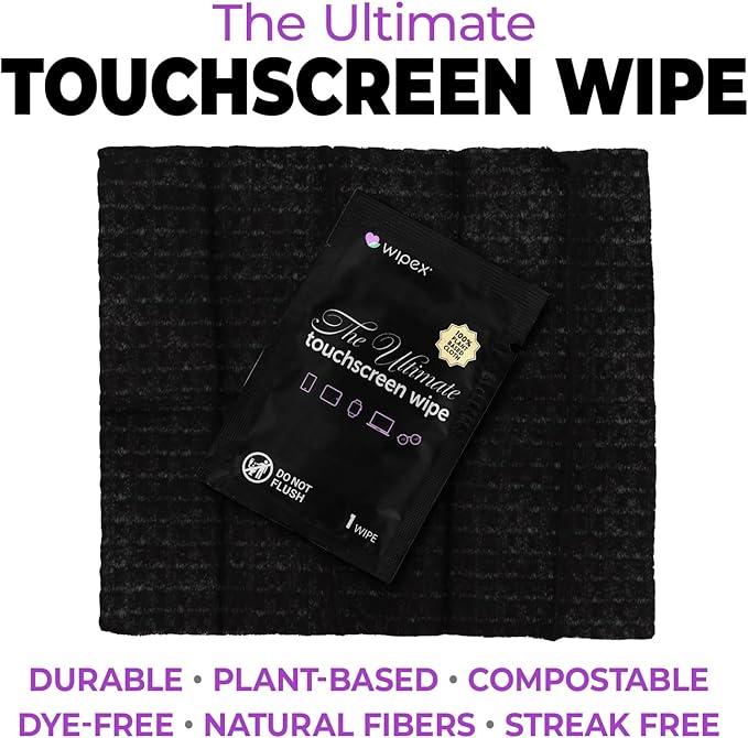 Wipex Ultimate Auto Screen Wipes - 24ct Individually Wrapped Car Wipes for Interior Cleaning, Streak-Free & Residue-Free Polish, Plant-Based Black Cloth, Ideal for Screens, Gauges, Mirrors & Dashboard