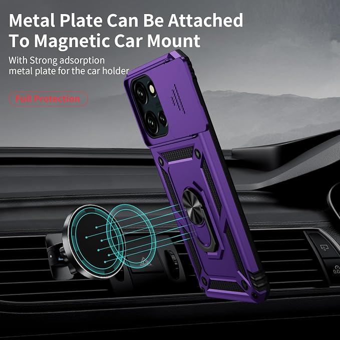 Weycolor for Moto G Stylus 2025 Case with Camera Lens Cover, HD Screen Protector, 10 FT Military Grade Drop Protection, Magnetic Ring Holder Kickstand Protective Phone Case, Deep Purple