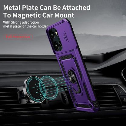 Weycolor for Moto G Stylus 2025 Case with Camera Lens Cover, HD Screen Protector, 10 FT Military Grade Drop Protection, Magnetic Ring Holder Kickstand Protective Phone Case, Deep Purple