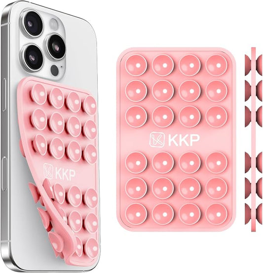 KKP Classic MAX - Silicone Suction Phone Case Adhesive Mount - Hands-Free, Strong Grip Holder for Selfies and Videos - iPhone and Android Compatible - 2.6″ x 3.9″ (Pink)