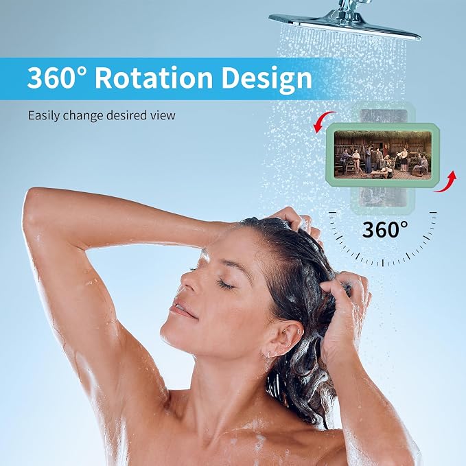 Shower Phone Holder Waterproof, 480° Rotatable Retractable Adjustable Anti-Fog High Sensitivity Touch Screen Bathroom Shower Phone Case, Bathroom Wall Phone Mount for 4-7" Cellphones (Green)