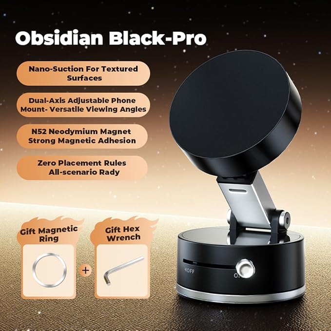 Mayten Magnetic Phone Holder Stand，Suction Phone Mount with Vacuum+TPU Gel Design for All Surfaces, Car Mount with Strong Suction and Adhesive, Compatible with iPhone/Android，All Smartphones (Black).
