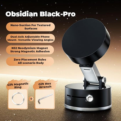 Mayten Magnetic Phone Holder Stand，Suction Phone Mount with Vacuum+TPU Gel Design for All Surfaces, Car Mount with Strong Suction and Adhesive, Compatible with iPhone/Android，All Smartphones (Black).