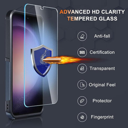 RMOCR Case for Samsung Galaxy S25, Full Body Heavy Duty Rugged Shockproof Protective Phone Cover with Lanyard Strap, Tempered Glass Screen Protector and Camera Lens Cover, Navy Blue