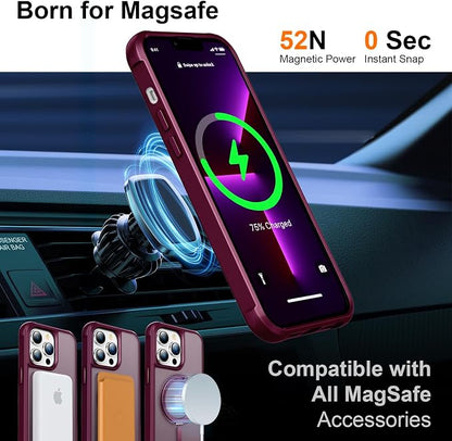 360° Magnetic Swivel Ring for iPhone 13 pro case, Built-in Metal Stand and Ring Holder, Magsafe Compatible, Military Grade Protection, Shock and Vibration Resistant - Wine Red