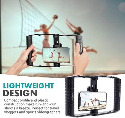 Movo SPR-20 Foldable Smartphone Video Rig Cage with Cold Shoe Mounts for Microphone or LED Light - Vlogging Mount Compatible with iPhone, Android - Smartphone Video Stabilizer Grip - Filming Equipment
