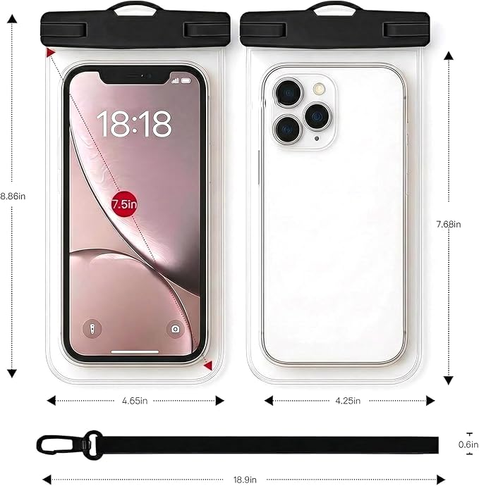 1/2 Pack Waterproof Phone Pouch Compatible with iPhone 17 16 15 Pro Max & Galaxy S24+/S23 7in Waterproof Phone Case,IPX8 Beach Travel Must Haves,Beach Essentials,Black and White,2 Pack
