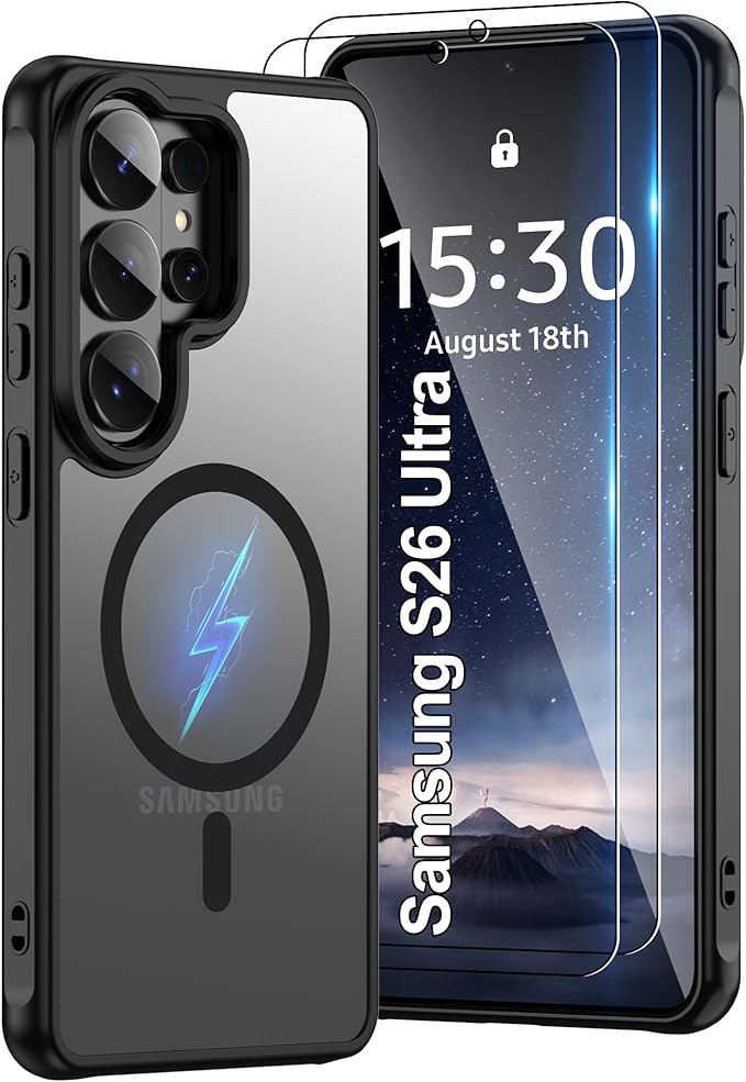 For Samsung Galaxy S26 Ultra Phone Case: 12FT Military Grade Drop Protection【Compatible with Magsafe】S26 Ultra Case with Screen Protector,Slim Frosted Translucent Soft Touch case for S26 Ultra,Black