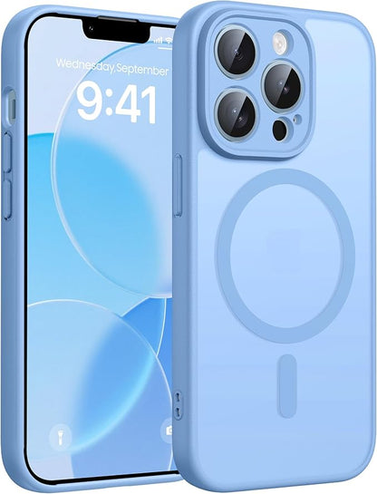 FNTCASE for iPhone 13 Pro Max Case: [Compatible with Magsafe] Translucent Matte Magnetic Phone Cover - Military Grade Drop Protection Shockproof Protective Cases - Light Blue