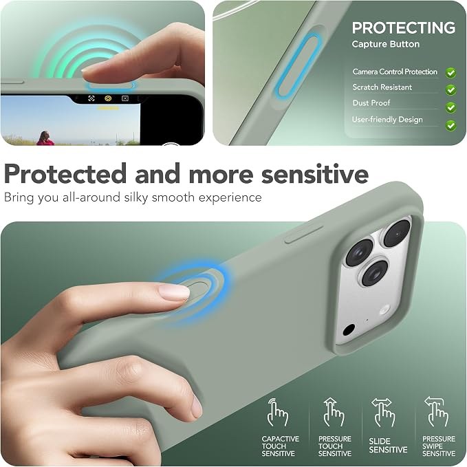 GONEZ Magnetic for iPhone 17 Pro Case, Compatible with MagSafe, [Screen Protector + Camera Lens Protector], Liquid Silicone Anti-Scratch Shockproof Protective Phone Case 6.3 inch, Light Green