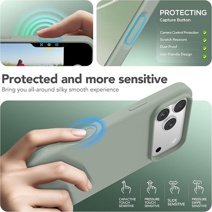 GONEZ Magnetic for iPhone 17 Pro Case, Compatible with MagSafe, [Screen Protector + Camera Lens Protector], Liquid Silicone Anti-Scratch Shockproof Protective Phone Case 6.3 inch, Light Green