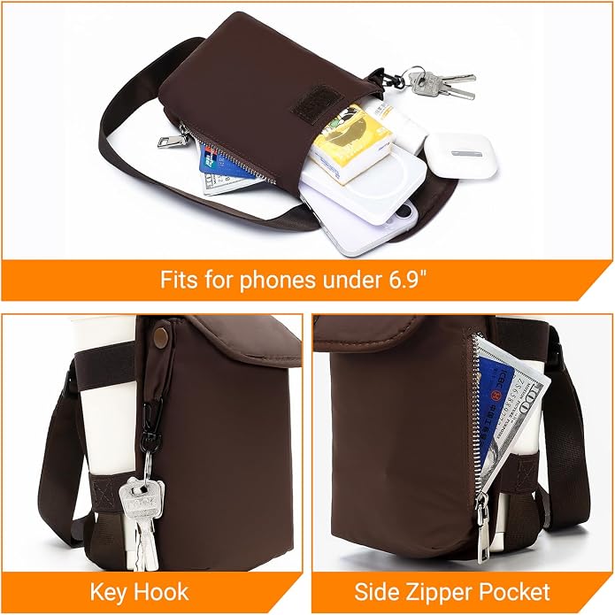Herald Mini Phone Crossbody Bag with Water Bottle Holder, Water Bottle Carrier Bag with Strap for GYM, Hiking, Cycling