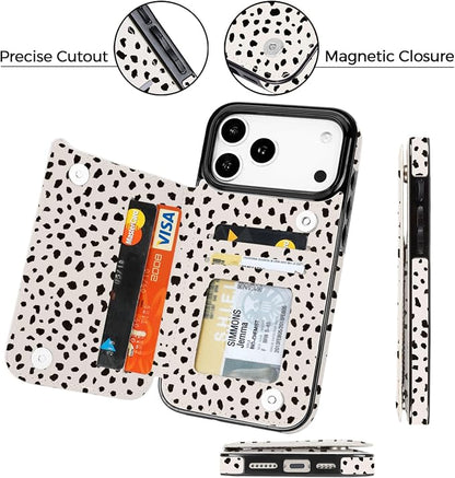 uCOLOR for iPhone 17 Pro Max Wallet Case with Card Holder PU Leather RFID Blocking Design iPhone 17 Pro Max flip case for Women Men Magnetic Clasp Kickstand Design 6.9 inch (Almond Latte Polka Dot)