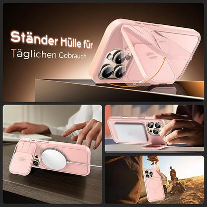 TOCOL for iPhone 16 Pro Max Case with Slide Camera Cover, Kickstand and Camera Control Button, Fit for MagSafe, Rugged Solid Phone Case, Non-Slip, Drop Protection, Pink
