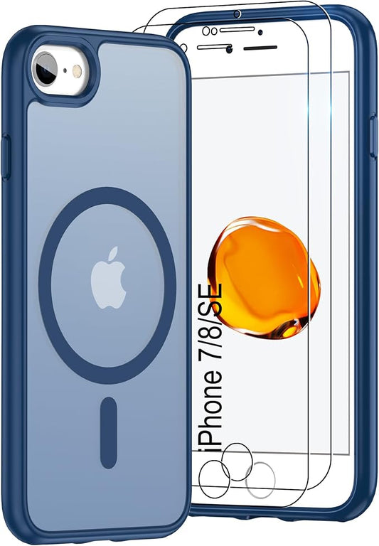 Pilaru for iPhone SE Case 2022 (3rd)/2020 (2nd),iPhone 8 Case, iPhone 7 Case [Compatible with Magsafe] (Military Grade Drop Protection) Translucent Matte Magnetic Case,SlimThin Shockproof-Dark Blue