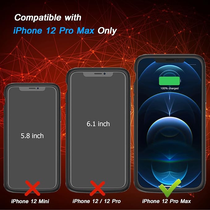 Battery Case for iPhone 12 Pro Max, [12000mAh] Enhanced Portable Protective Qi Wireless Charger Case Battery Pack with CarPlay Wireless Charging Case Compatible for iPhone 12 Pro Max (6.7 inch)-Black