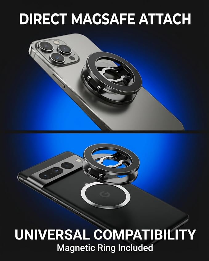 BLAUBECK Thick Gym Magnetic Phone Mount & Stand – Dual-Sided Strong Magnet Holder for MagSafe & Android – All Metal Zinc Alloy – Adjustable Kickstand – Attaches to Metal Surfaces – Not Pocket Size