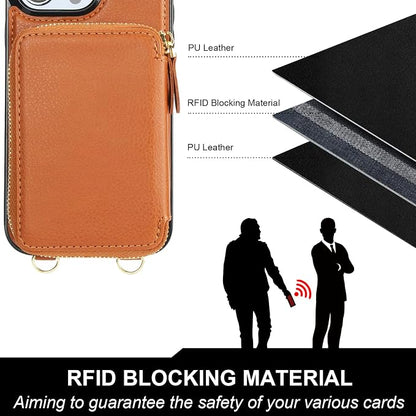 Bocasal for MagSafe Crossbody Wallet Case Compatible with iPhone 14 Pro Max, RFID Blocking Protective Purse Case with Card Slots Holder Kickstand Wrist Strap Lanyard Zipper 6.7 Inch 5G (Brown)