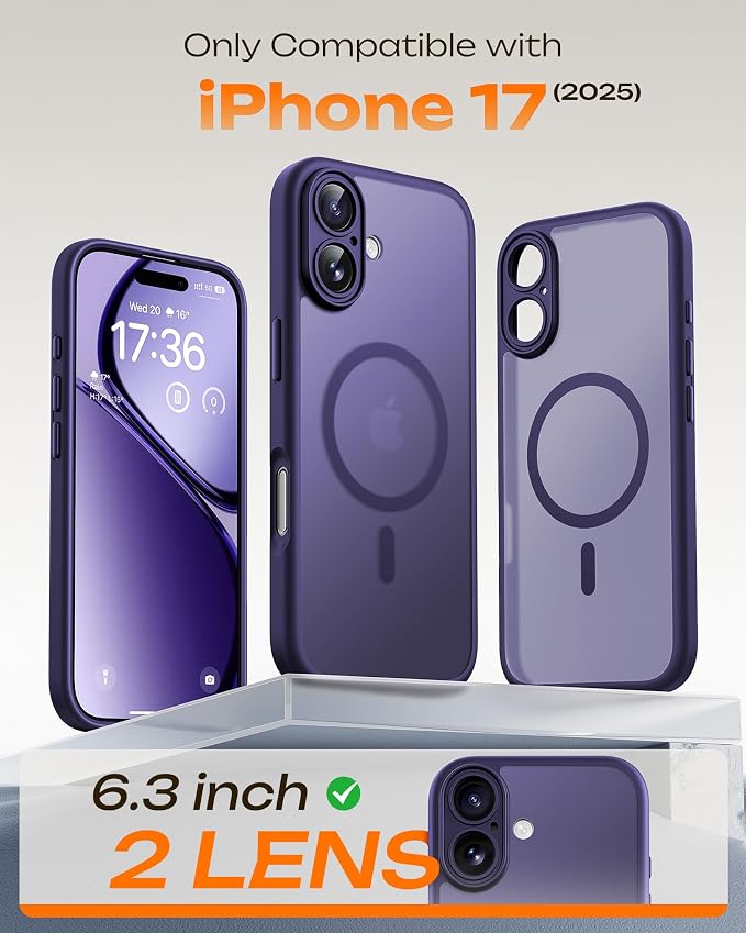 TOCOL for Phone 17 Case, Compatible with Magsafe Charger, Full Camera Protection, Drop Protection, Translucent Matte Phone Case for Phone 17 6.3 inch (Midnight Purple)
