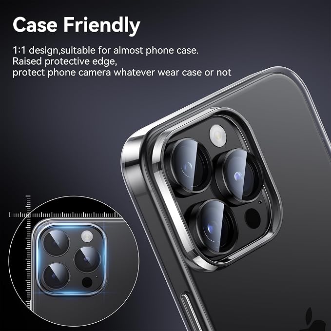 WSKEN for iPhone 15 Pro/iPhone 15 Pro Max Camera Lens Protector,[Keep Original Shooting] Shatterproof 9H Tempered Glass Camera Screen Protector Metal Ring Cover Film Accessories,Black Titanium