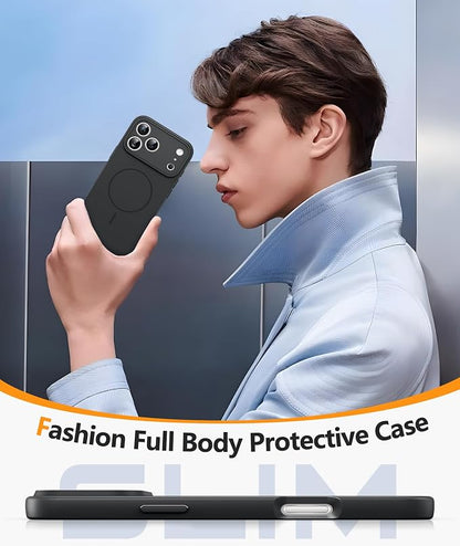 FNTCASE for iPhone 17 Pro Max Case: [Compatible with Magsafe] Integrated Silicone Phone Cases with [Full Camera Protection] [Screen Protector] Military Grade Shockproof Protective Cover - Full Black