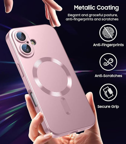 Magnetic for iPhone 17 Case [Compatible with MagSafe][Built-in Camera Lens Protector] Slim Thin Soft Silicone Bumper Shockproof Metallic Luster Phone Case (Rose Gold)