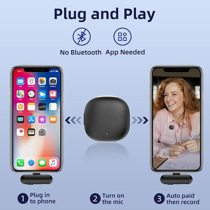 Wireless Lavalier Microphone for iPhone 17/16/15 - Ai Noise Cancelling Mini Microphone USB C Clip on Lapel Mic with Charging Case for Video Recording Vlogging Tiktok YouTube