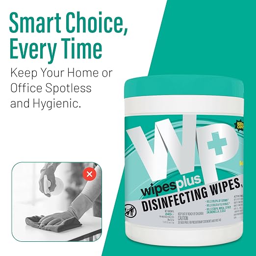 WIPESPLUS Disinfecting Surface Wipes Canister Bleach Free with Lemon Scent for Home and Business, 240 Count