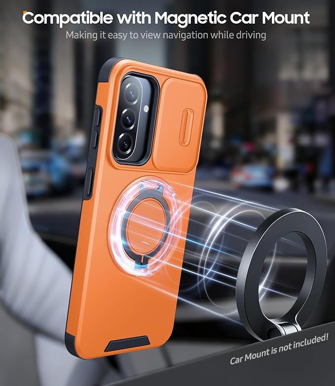 JAME for Samsung Galaxy A37/A36/A56 5G Case, Ring Holder Stand Kickstand, Slide Camera Cover, 2 Screen Protectors, Dual-Layer Shockproof Protective, Magnetic Accessory Friendly Phone Case, Orange