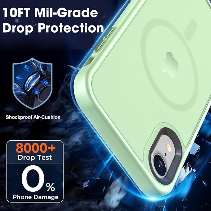MOCCA Strong Magnetic for iPhone XR Phone Case, [Compatible with Magsafe][Mil-Grade Drop Protection] Slim Thin Translucent Matte Protective Cover Case for iPhone XR Case 6.1'', Light Green