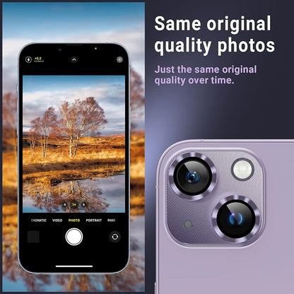 AFARER[2 Pack Camera Lens Protector for iPhone 14/14 Plus,Ultra HD,Upgraded Metal Tempered Glass Len Cover 9H Hardness Anti-Scratch（Purple）