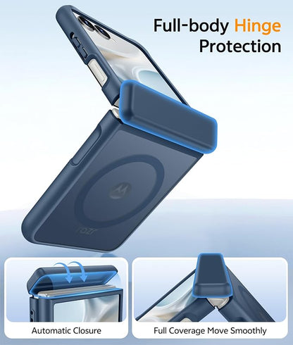 FNTCASE for Motorola Razr 2026/2025 Case, Fit for Magsafe, Hinge Protection | Screen Protector, Translucent Matte Magnetic Back, 18FT Military Grade Drop Proof, Protective Phone Cover, Blue
