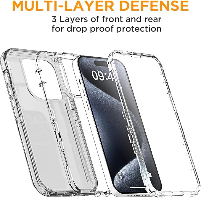 AICase for iPhone 15 Pro Max Case Clear 3 in 1 Heavy Duty Drop Protection Full Body Rugged Shockproof/Dust Proof 3-Layer Military Protective Tough Durable Cover for iPhone 15 Pro Max 6.7"_4