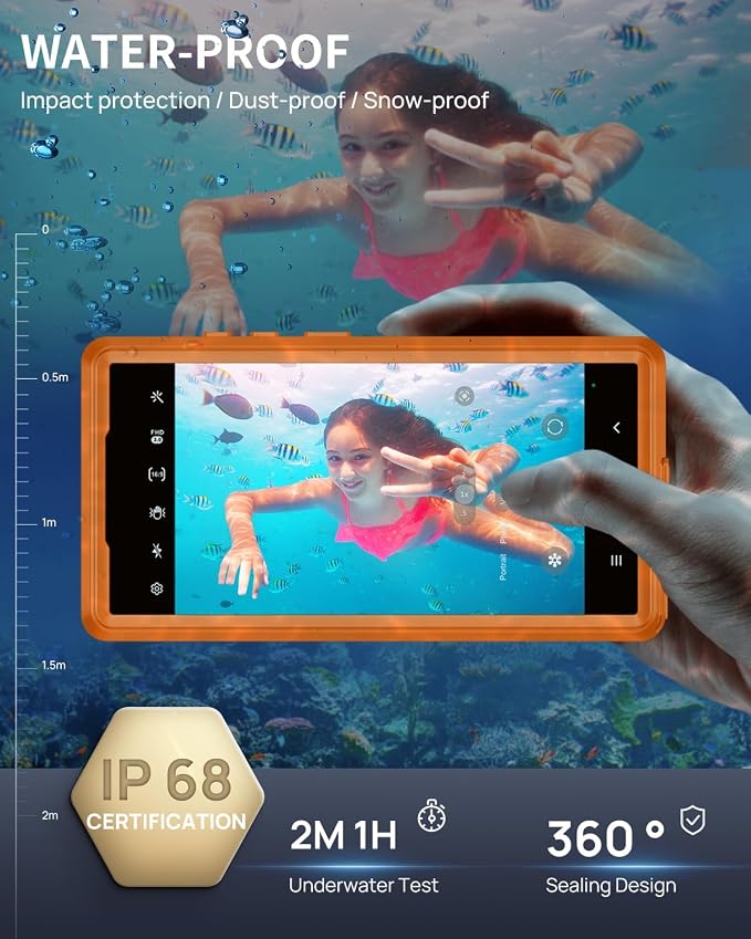Lanhiem Magnetic for Samsung Galaxy S26 Ultra Case, IP68 Waterproof Dustproof Case, [Compatible with Magsafe] [Built-in Lens & Screen Protector] Full Body Shockproof Rugged Phone Case 6.9 inch, Orange