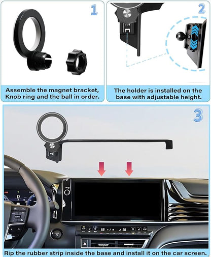 Car Phone Holder for Toyota Camry 2025 2026 Accessories Apply to 12.3 Inch Touch Screen Fixed Clip MagSafe Cell Phone Mount Hands-Free 360° Rotation