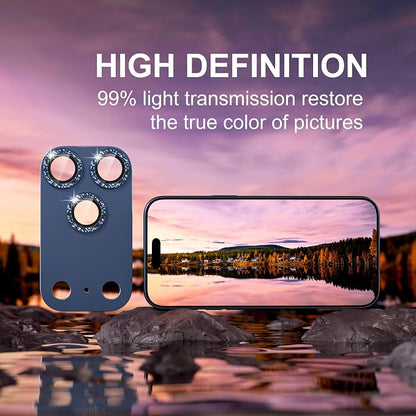 beuxece Compatible for iPhone 17 Pro Max Camera Lens Protector, Matte Metal Tempered Glass Rear Camera Screen Cover Accessories [Military Grade Shatterproof] [Strong Adsorption] - Glitter Blue