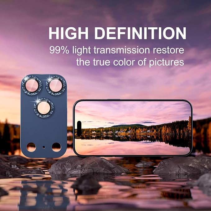 beuxece Compatible for iPhone 17 Pro Camera Lens Protector, Matte Metal Tempered Glass Rear Camera Screen Cover Accessories [Military Grade Shatterproof] [Strong Adsorption] - Glitter Blue