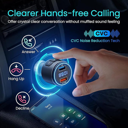 Upgraded V5.3 FM Bluetooth Transmitter, Bluetooth Car Adapter QC3.0 & LED Backlit Wireless FM Radio Adapter Music Player/Car Kit, Siri Google Assistant